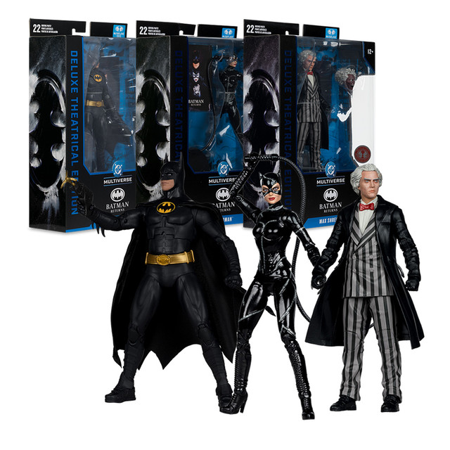 Batman/Catwoman/Max Shreck Red Platinum (Batman Returns) Deluxe Theatrical Edition Bundle (3) 7" Figures, DC Multiverse figure, McFarlane Toys product photograph