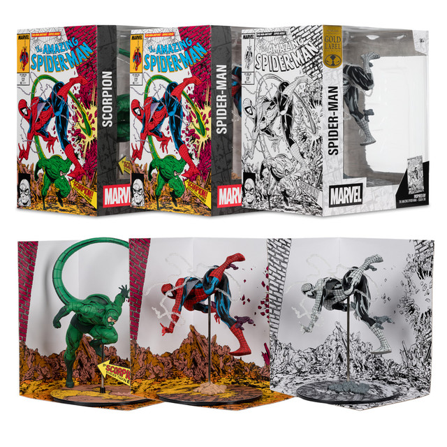 Scorpion/Spider-Man/Spider-Man (Line Art) (Amazing Spider-Man #318) Bundle (3) 1:10th Scale Posed Figures w/Scenes, Marvel figure, McFarlane Toys product photograph