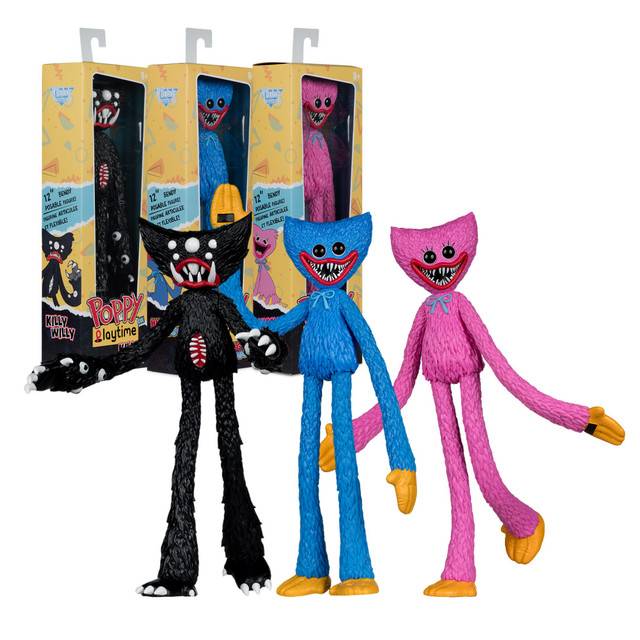 Huggy Wuggy: Smile/Killy Willy/Kissy Missy: Smile (Poppy Playtime) Bundle (3) Bendable 12" Figures, McFarlane Toys product photograph