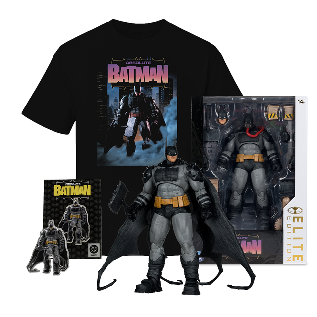 Batman (Absolute Batman) T-Shirt, Pin & 7" Figure McFarlane Elite Edition Bundle (3), DC Multiverse figure, McFarlane Toys product photograph