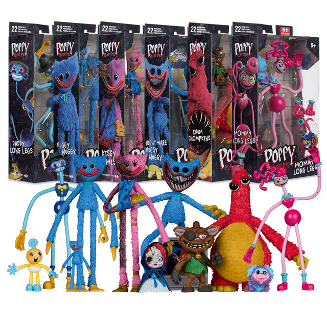 Chum Chompkin/Daddy Long Legs/Huggy Wuggy: Ruined/Kissy Missy: Ruined/Mommy Long Legs/Nightmare Huggy (Poppy Playtime) Bundle (6) 7" Figures, McFarlane Toys product photograph