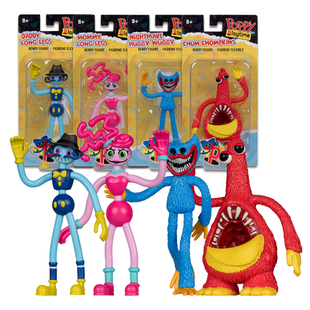 Daddy Long Legs/Mommy Long Legs/Nightmare Huggy/Chum Chompkins (Poppy Playtime) Bendable Bundle (4) 4.5" Figures, McFarlane Toys product photograph
