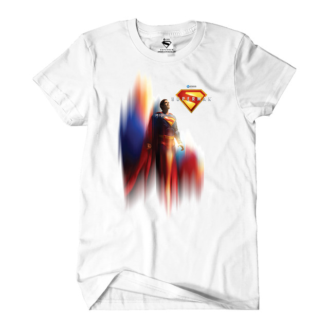 2025 Superman Movie Poster "Look Up" T-Shirt (White), DC Multiverse figure, McFarlane Toys product photograph
