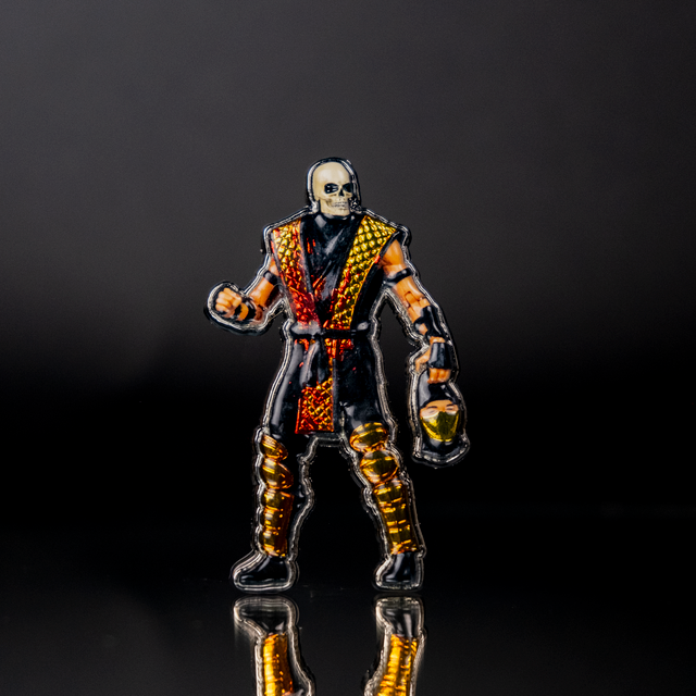 Scorpion "Toasty Fatality" (Mortal Kombat Klassic) Toy Photography 3D Metal Pin, McFarlane Toys product photograph