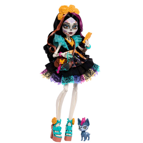 Monster High Skelita Calaveras Fashion Doll in Ruffled Dress With Pet Candelita And 7 Accessories, Monster High product photograph published by Mattel