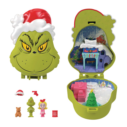 Polly Pocket Micro Dolls & Playset, The Grinch Compact With 6 Accessories, Winter Holiday Themed, Polly Pocket product photograph published by Mattel