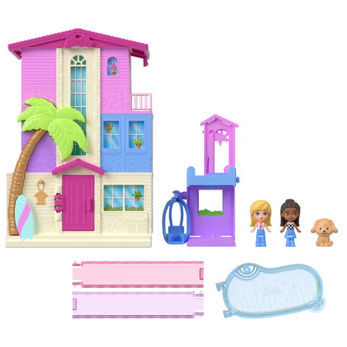 Polly Pocket Dreamhouse Compact Playset With Micro Barbie & Brooklyn Dolls, Puppy, Pool & Accessories, Polly Pocket product photograph published by Mattel