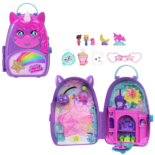 Polly Pocket Unicorn Travel Backpack Playset With 2 Micro Dolls & Fantasy Accessories, On-The-Go Play, Polly Pocket product photograph published by Mattel