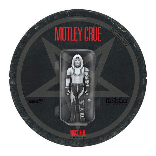 Motley Crue ReAction Figures Wave 02 - Vince Neil (Shout At The Devil - Black & White), Motley Crue ReAction action figure, Super7 product photograph