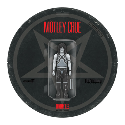 Motley Crue ReAction Figures Wave 02 - Tommy Lee (Shout At The Devil - Black & White), Motley Crue ReAction action figure, Super7 product photograph