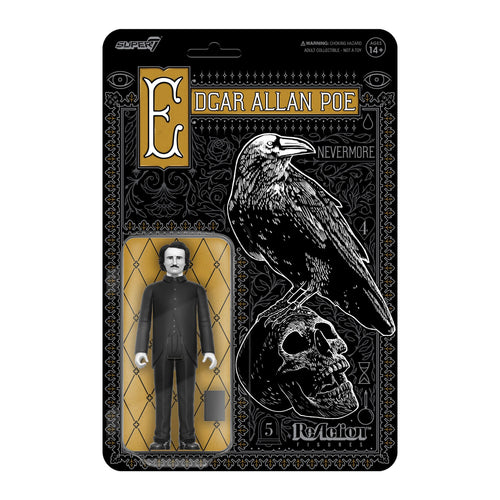 Edgar Allan Poe ReAction Figures Wave 01 - Edgar Allan Poe (Greyscale), Edgar Allan Poe ReAction action figure, Super7 product photograph