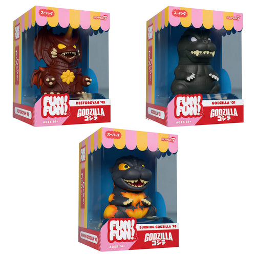 Toho FUN! FUN! Wave 02 - Burning Godzilla, Destoroyah, Godzilla 2001, Super7 product photograph