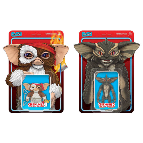 Gremlins ReAction Figures - Gizmo & Mohawk (Battle Ready Character Cards), Gremlins ReAction action figure, Super7 product photograph