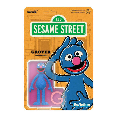 Sesame Street ReAction Figures Wave 05 - Grover, Sesame Street ReAction action figure, Super7 product photograph