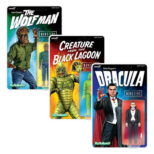 Universal Monsters ReAction+ Wave 1 - Creature from the Black Lagoon, Dracula & The Wolf Man, Universal Monsters ReAction+ action figure, Super7 product photograph