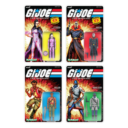 G.I. Joe ReAction+ Wave 05 (Movie) - Arctic Destro, Artic Snake Eyes, Big Lob & Pythona, G.I. Joe ReAction+ action figure, Super7 product photograph