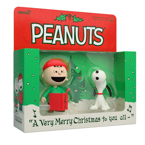 Peanuts ReAction Figures - Charlie Brown and Snoopy (Caroling), Peanuts ReAction action figure, Super7 product photograph