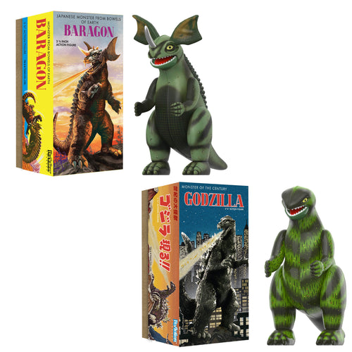 Toho ReAction Figures Wave 01 (Retro Tin) - Godzilla & Baragon (Marusan Tin), Toho ReAction action figure, Super7 product photograph