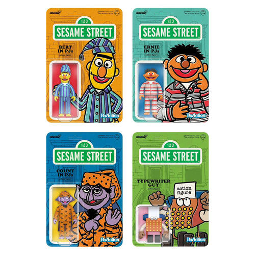 Sesame Street ReAction Figures Wave 6 - Typewriter Guy & Bert, Ernie and Count Von Count (PJs), Sesame Street ReAction action figure, Super7 product photograph