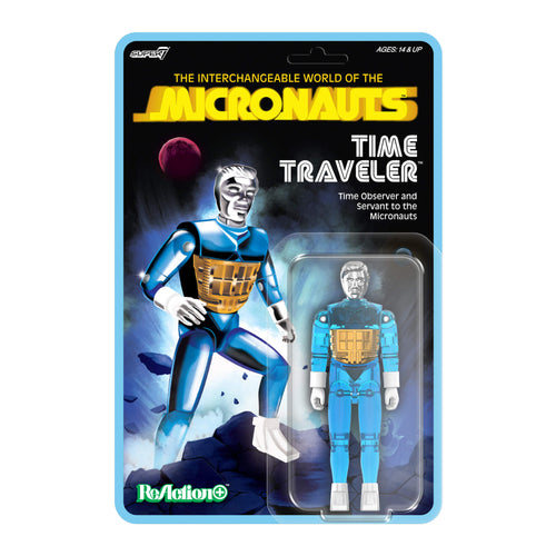 Micronauts ReAction+ Wave 03 - Time Traveler (Translucent Blue), Micronauts ReAction+ action figure, Super7 product photograph
