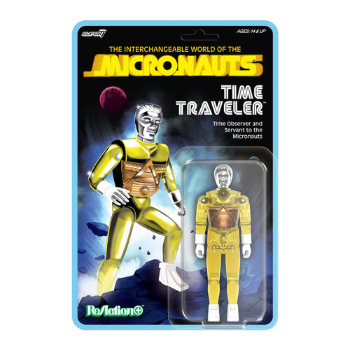 Micronauts ReAction+ Wave 03 - Time Traveler (Translucent Yellow), Micronauts ReAction+ action figure, Super7 product photograph