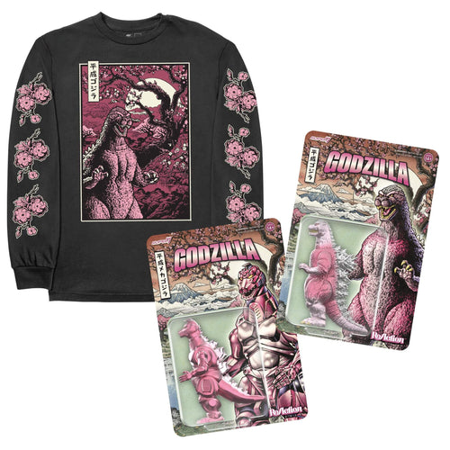 Toho Cherry Blossom Bundle - Godzilla '89, Mechagodzilla '93 & Godzilla Cherry Blossom Long Sleeve T-Shirt, Super7 product photograph