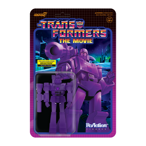 Transformers ReAction Figure Wave 1 - Megatron Transformation (Purple Grid), Transformers ReAction action figure, Super7 product photograph