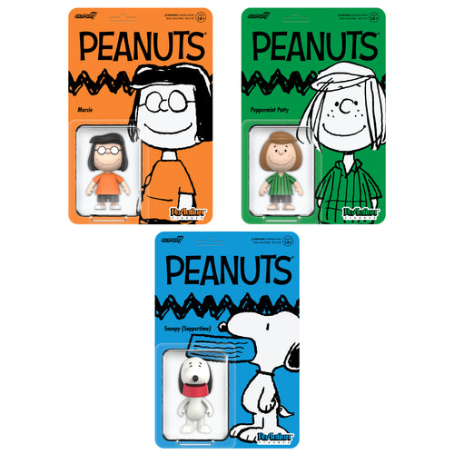 Peanuts ReAction Figures Wave 09 - Peppermint Patty, Marcie & Snoopy (Suppertime), Peanuts ReAction action figure, Super7 product photograph