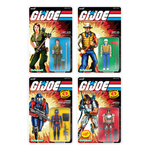 G.I. Joe ReAction+ Wave 09 - Lady Jaye, Deep Six, Zartan & Cobra Viper Gunner, G.I. Joe ReAction+ action figure, Super7 product photograph
