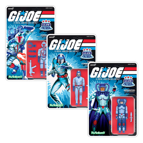 G.I. Joe ReAction+ Figures - 3 PK - Cobra (Glow Patrol - Blue), G.I. Joe ReAction+ action figure, Super7 product photograph