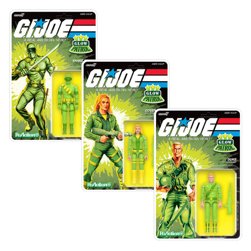 G.I. Joe ReAction+ Figures - 3 PK - Joe (Glow Patrol - Green), G.I. Joe ReAction+ action figure, Super7 product photograph