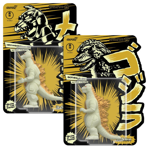 Toho ReAction Figures Wave 12 - Godzilla '89 &  Mechagodzilla '93 (Glow), Toho ReAction action figure, Super7 product photograph