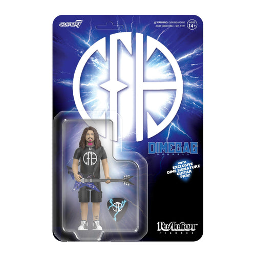 Dimebag Darrell ReAction Figures  - Dimebag Darrell (CFH Shirt), Dimebag Darrell ReAction action figure, Super7 product photograph