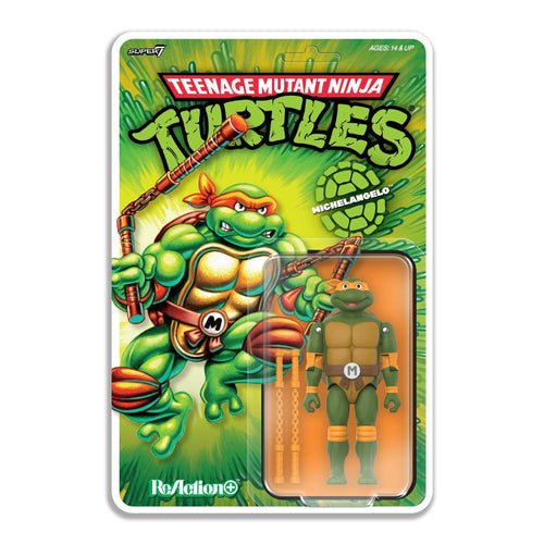 Teenage Mutant Ninja Turtles ReAction+ Wave 02 - Michelangelo, Teenage Mutant Ninja Turtles ReAction+ action figure, Super7 product photograph