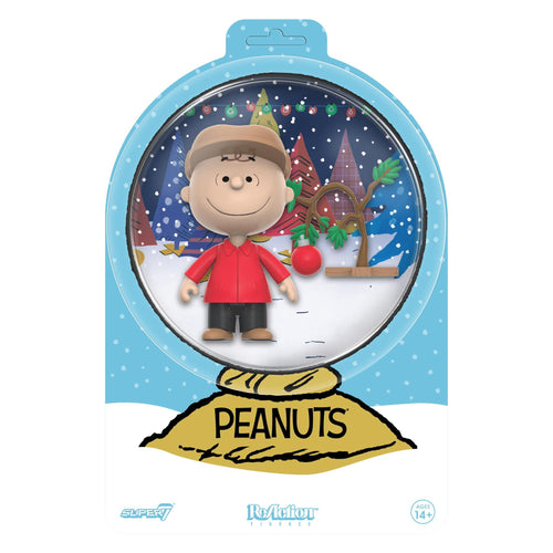 Peanuts ReAction Figures - Charlie Brown and Sad Tree (Snow Globe Card Back), Peanuts ReAction action figure, Super7 product photograph