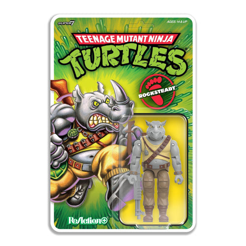 Teenage Mutant Ninja Turtles ReAction+ Wave 02 - Rocksteady, Teenage Mutant Ninja Turtles ReAction+ action figure, Super7 product photograph