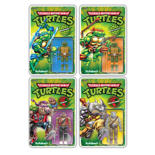 Teenage Mutant Ninja Turtles ReAction+ Wave 02 - Leonardo, Michelangelo, Bebop & Rocksteady, Teenage Mutant Ninja Turtles ReAction+ action figure, Super7 product photograph