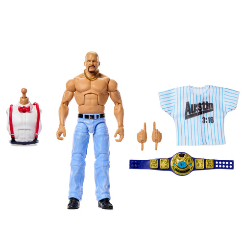 WWE Elite Legends “Stone Cold” Steve Austin Action Figure & Accessories, Series 30 6-Inch Set, WWE product photograph published by Mattel