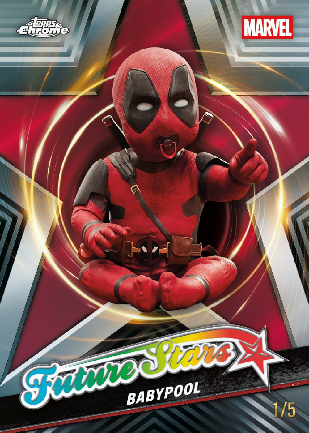 Refractor Marvel trading card, 25 DPWC 2303 FR Red parallel from 2025 Topps Chrome Deadpool by Topps
