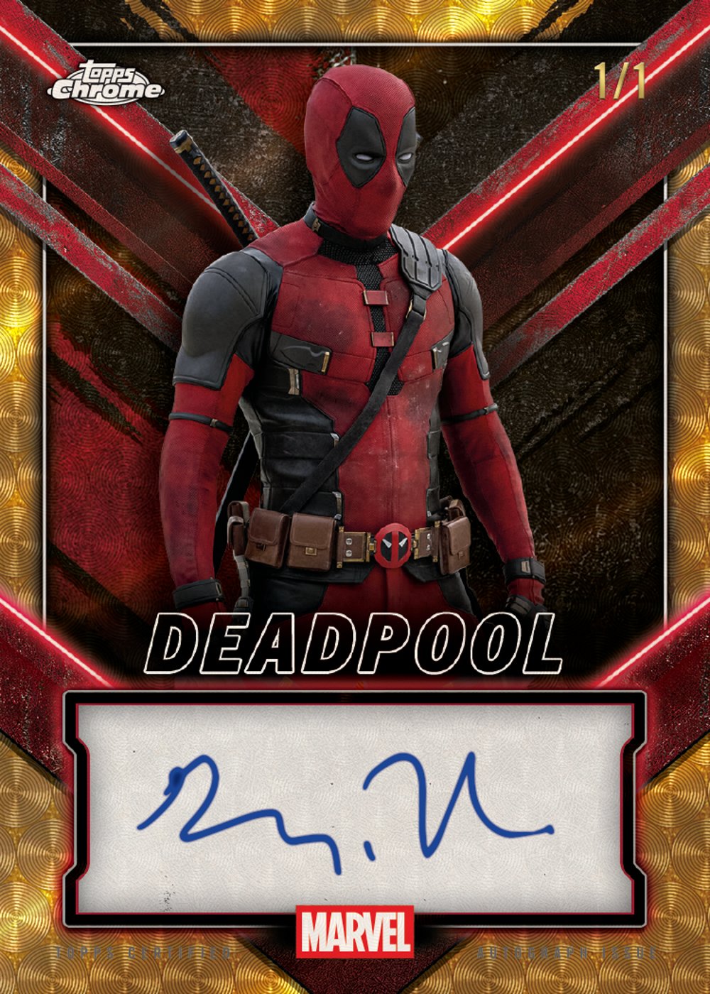 Marvel trading card from 2025 Topps Chrome Deadpool, published by Topps