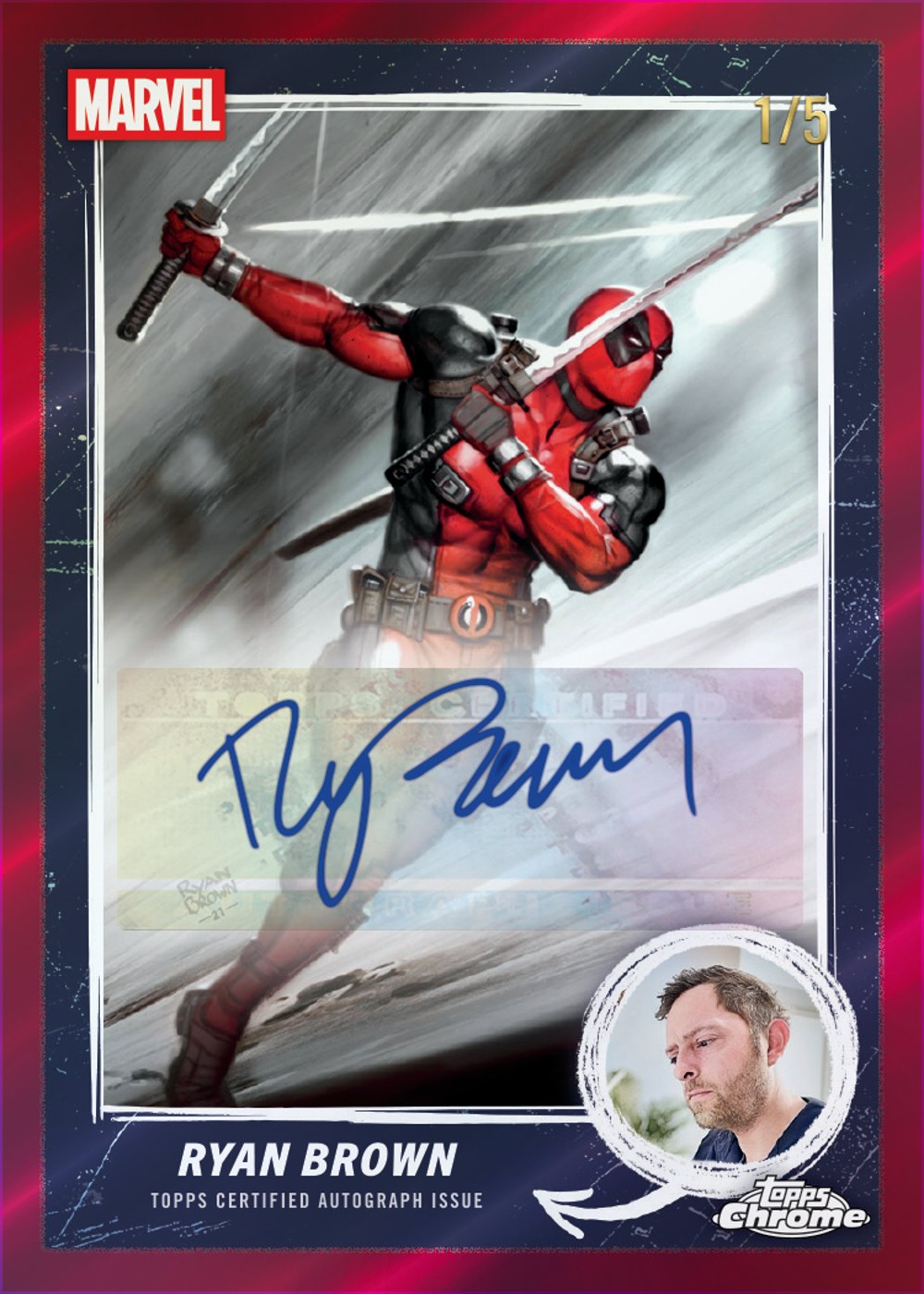 Refractor Marvel trading card, 25 DPWC 5401 FR Red parallel from 2025 Topps Chrome Deadpool by Topps