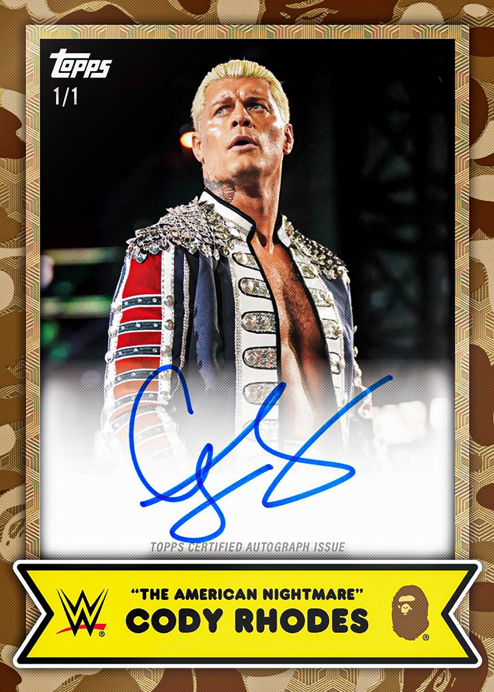 wwe trading card from 2025 Topps WWE x BAPE, published by Topps
