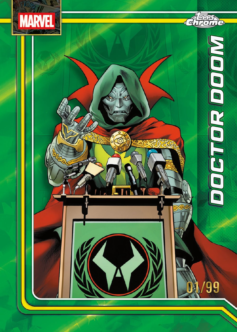 Sapphire Marvel trading card, 26 MACC 1031 FR Green parallel from 2026 Topps Chrome Marvel Sapphire by Topps