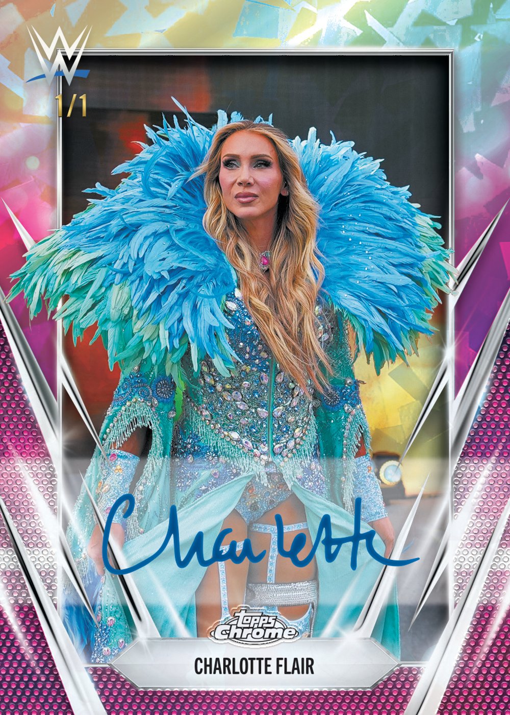 Parallel wwe trading card, 26 CWWE 5004 FR Sapphire Padparadscha parallel from 2026 Topps Chrome WWE Sapphire by Topps
