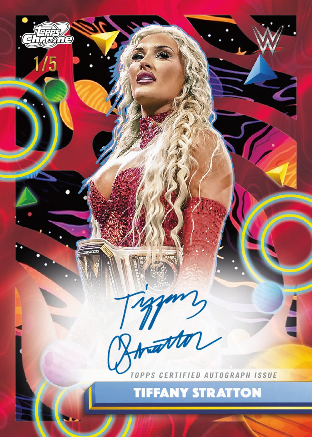Refractor wwe trading card, 26 CCWW 3084 FR Red Flare parallel from 2026 Topps Cosmic Chrome WWE by Topps