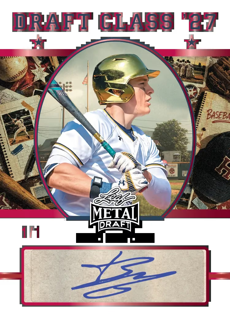 PETG trading card, Draft Class '27 parallel from 2026 Leaf Metal Draft Edition Baseball by Leaf