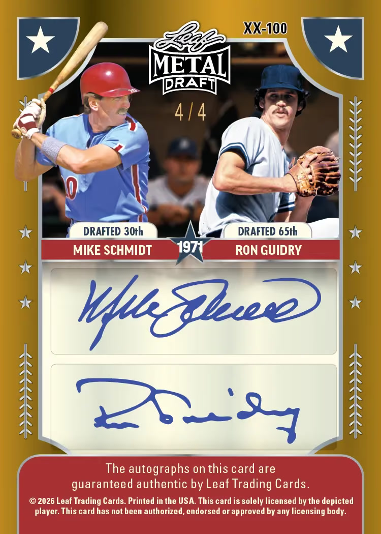 Back trading card, Draft Rewind parallel from 2026 Leaf Metal Draft Edition Baseball by Leaf