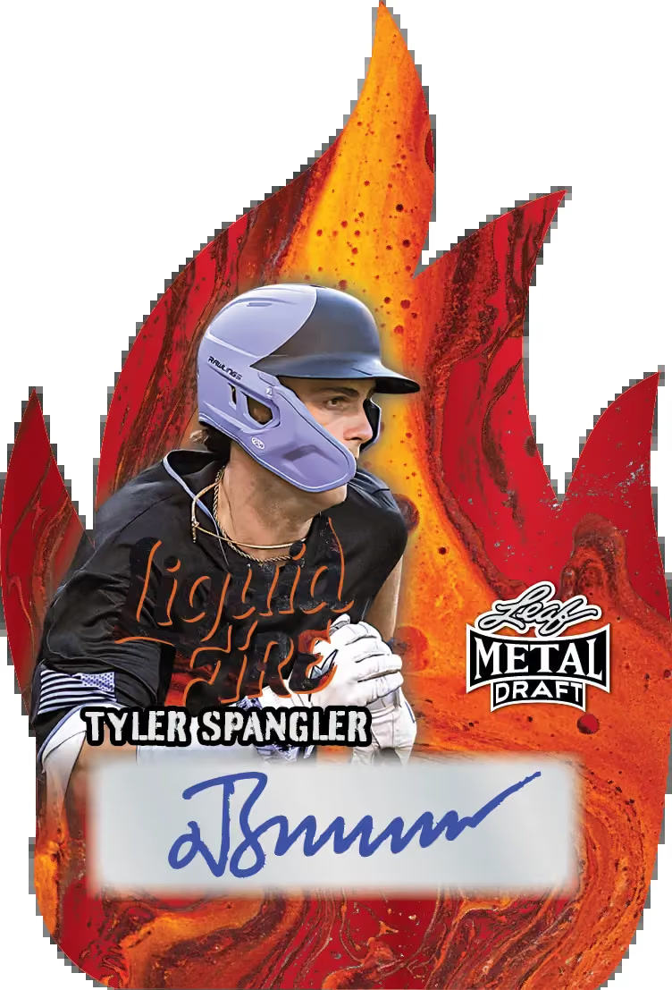 Liquid Fire 1 trading card from 2026 Leaf Metal Draft Edition Baseball by Leaf