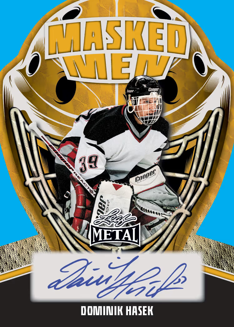 Man trading card, 69a5a2853c2fbaf02013c59b 7 Masked parallel from 2026 Leaf Metal Hockey by Leaf