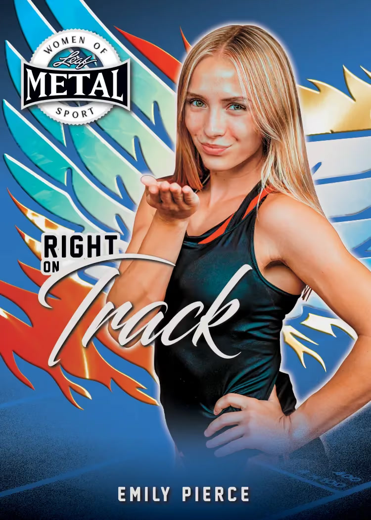 Sales trading card, 10 Right On Track Base parallel from 2026 Leaf Metal Women of Sport by Leaf